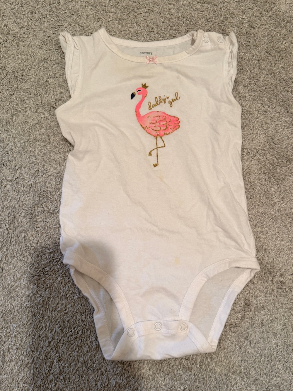 Carter's White Baby One-Piece Bodysuit with Pink Flamingo & Gold Accent 24M